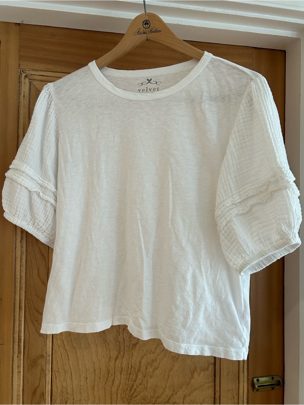 Velvet by Graham & Spencer White Puff-Sleeve Cotton Top
